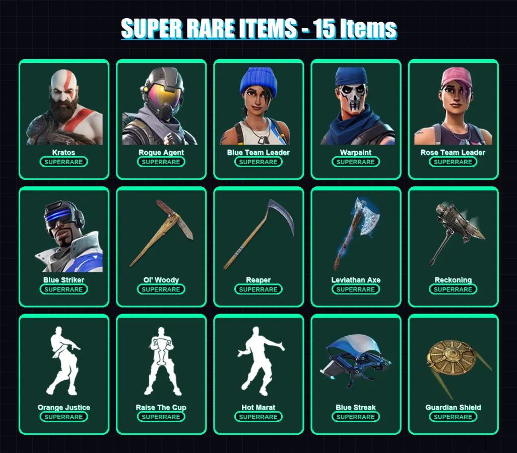 [SWITCH/XBOX/PSN/PC] | Kratos | Rogue Agent | Blue Team Leader | Warpaint | Rose Team Leader | 112 skin | 89 pickaxe | 71 emote | 83 glider | Lv1228