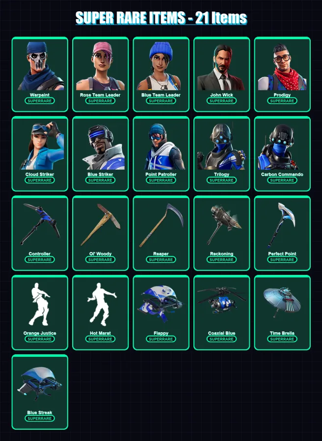 [PC/XBOX/PSN] | Warpaint | Rose Team Leader | Blue Team Leader | John Wick | Prodigy | 200 skin | 194 pickaxe | 184 emote | 160 glider | Lv2256