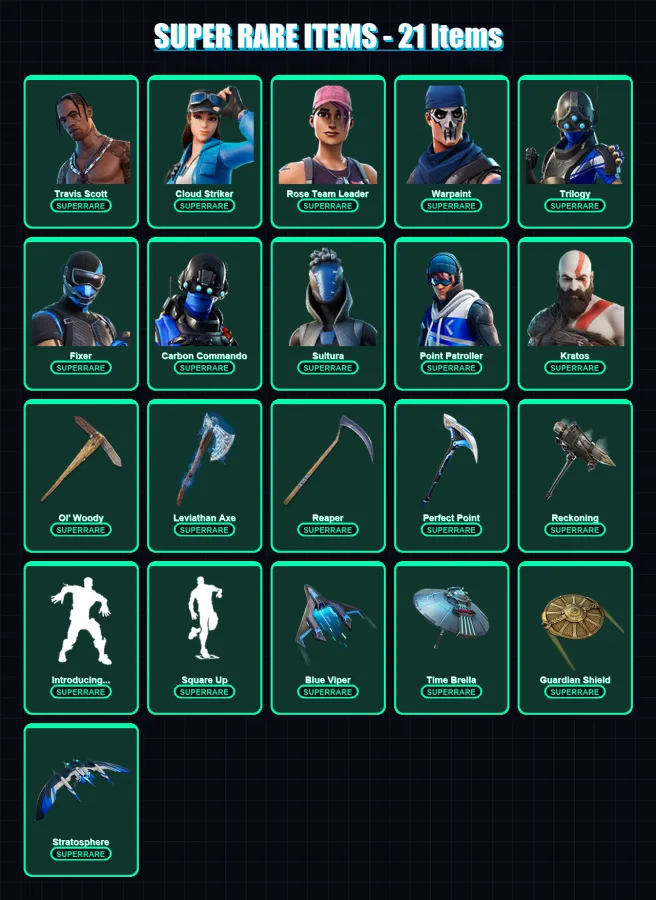 [PC/XBOX/PSN] | Travis Scott | Cloud Striker | Rose Team Leader | Warpaint | Trilogy | 217 skin | 177 pickaxe | 152 emote | 137 glider | Lv2004