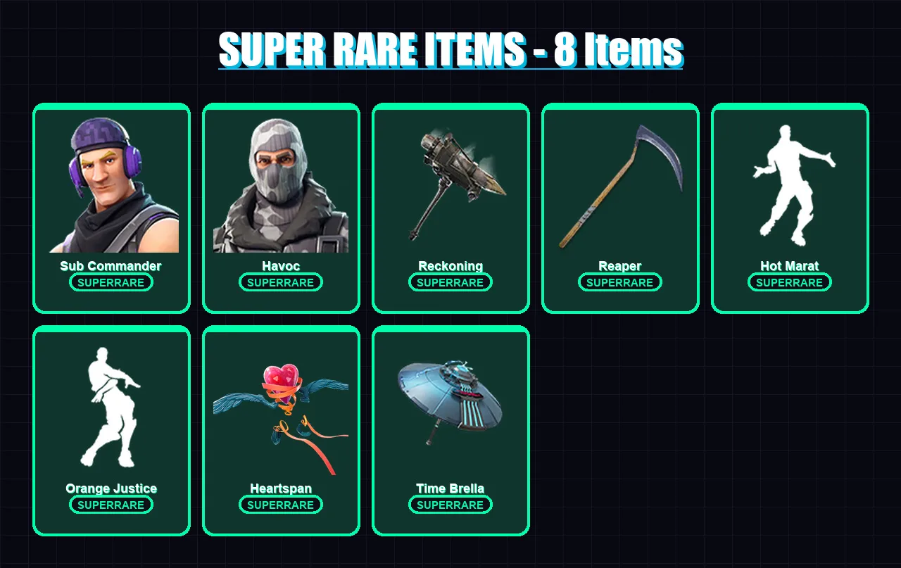 [PC/XBOX] | Sub Commander | Havoc | Omega | The Visitor | Blackheart | 45 skin | 44 pickaxe | 62 emote | 60 glider | Lv1095