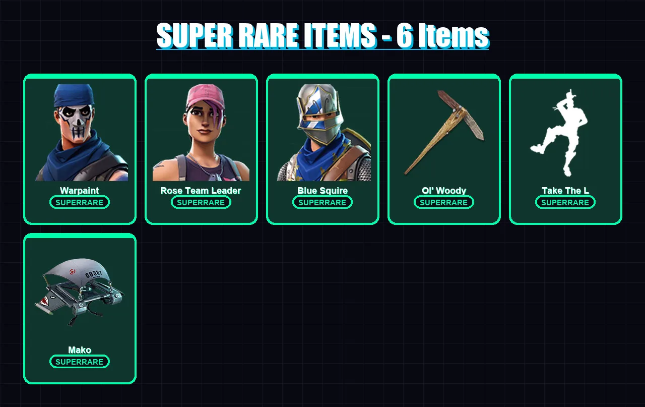 [PC/XBOX] | Warpaint | Rose Team Leader | Blue Squire | Mission Specialist | Rust Lord | 6 skin | 8 pickaxe | 9 emote | 15 glider | Lv139