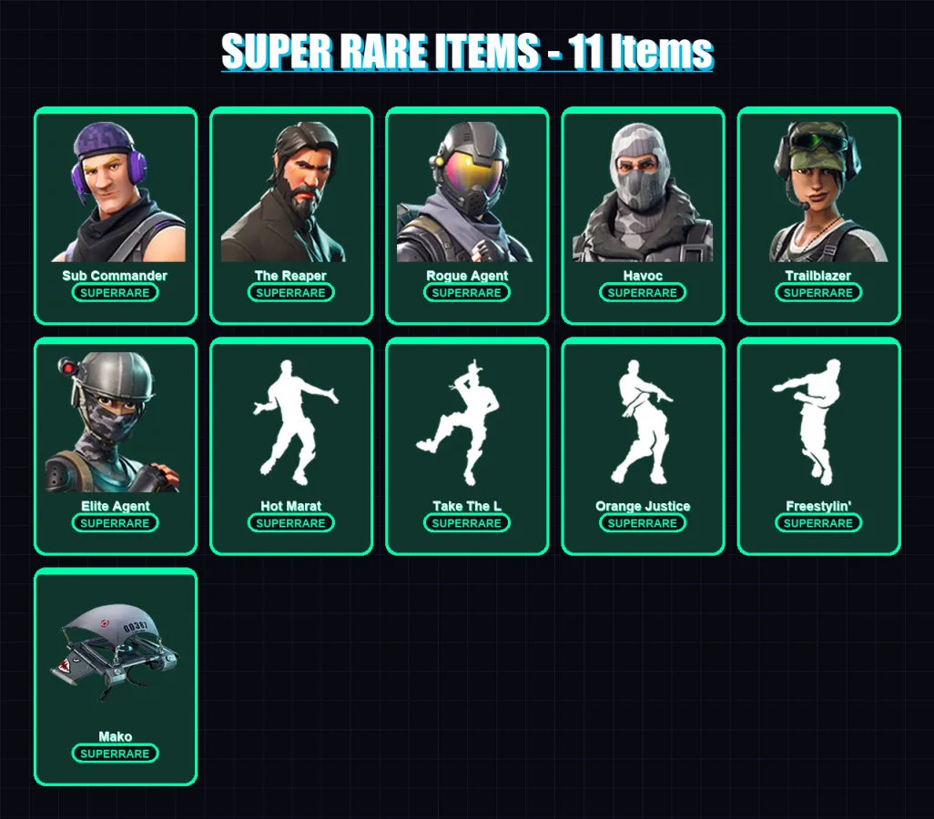 [PC/XBOX] | Sub Commander | The Reaper | Rogue Agent | Havoc | Trailblazer | 46 skin | 47 pickaxe | 45 emote | 44 glider | Lv602