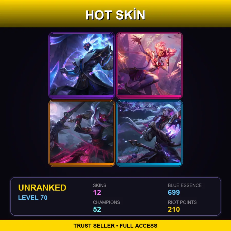 EUW | Lv70 | Unranked | 12 Skin | 52 Champ