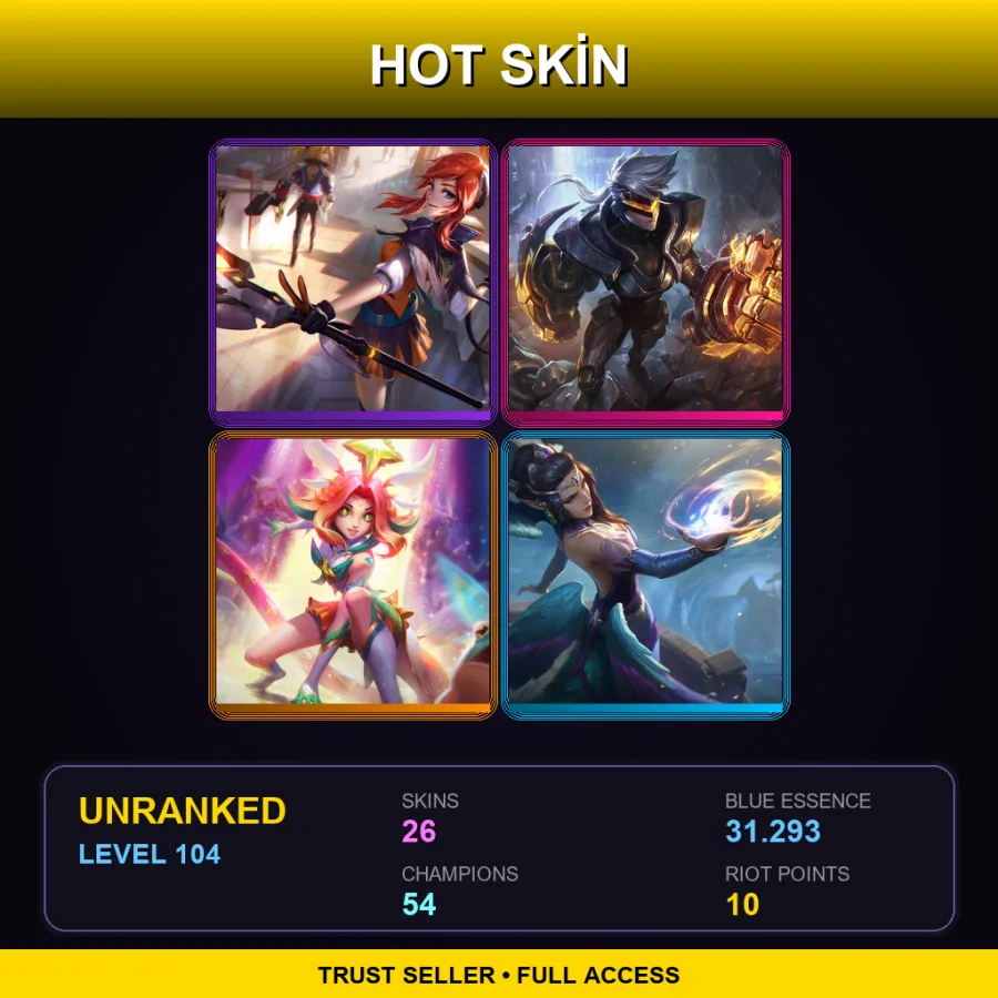 EUW | Battle Academia Lux | PROJECT: Vi | Star Guardian Neeko | Majestic Empress Morgana | 26 Skin | 54 Champ | Lv104
