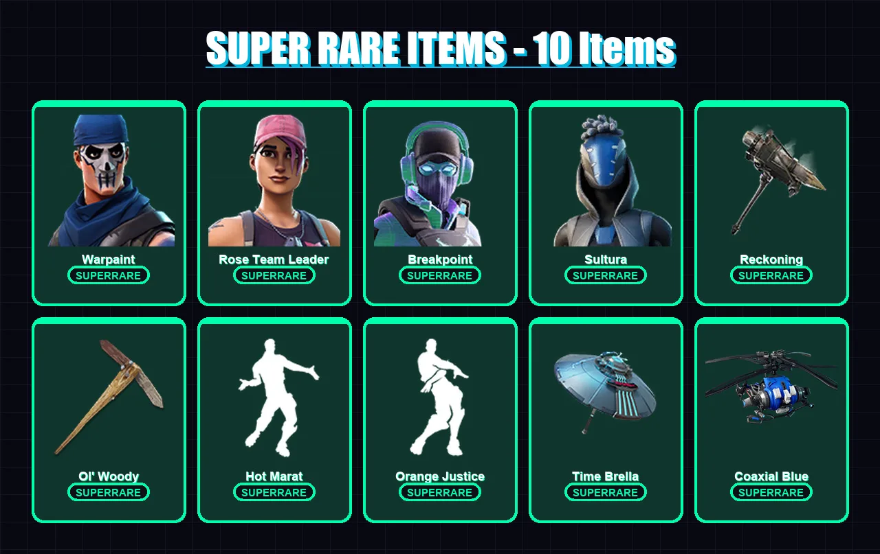 [SWITCH/PC] | Warpaint | Rose Team Leader | Breakpoint | Sultura | Spire Assassin | 132 skin | 138 pickaxe | 123 emote | 128 glider | Lv1983