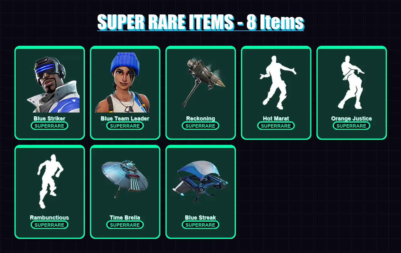 [PS4/PS5/XBOX/PC] | Blue Striker | Blue Team Leader | Hybrid | Singularity | Sentinel | 51 skin | 86 pickaxe | 73 emote | 86 glider | Lv1614