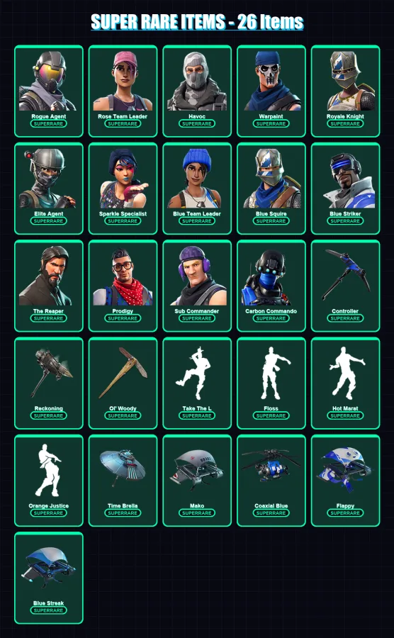 [PS4/PS5/XBOX/PC] | Rogue Agent | Rose Team Leader | Havoc | Warpaint | Royale Knight | 112 skin | 128 pickaxe | 132 emote | 130 glider | Lv1759 — Fortnite account
