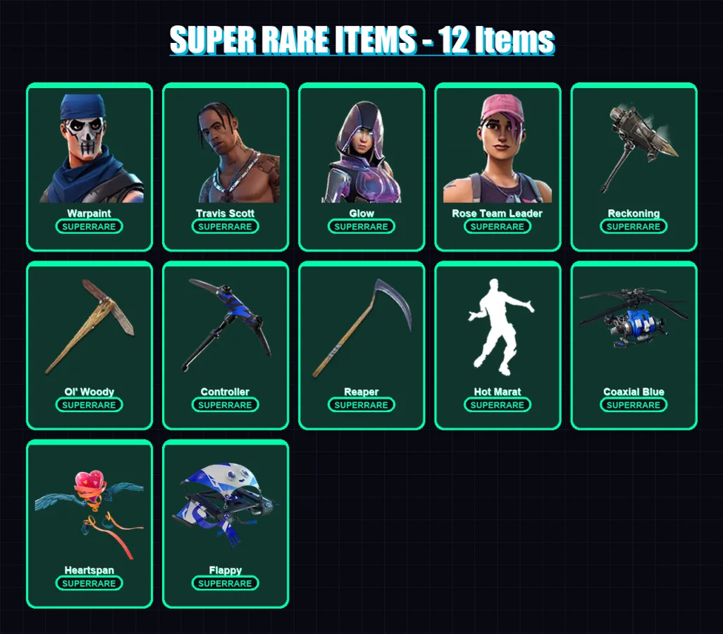 [PS4/PS5/XBOX/PC] | Warpaint | Travis Scott | Glow | Rose Team Leader | Drift | 144 skin | 123 pickaxe | 108 emote | 121 glider | Lv1360