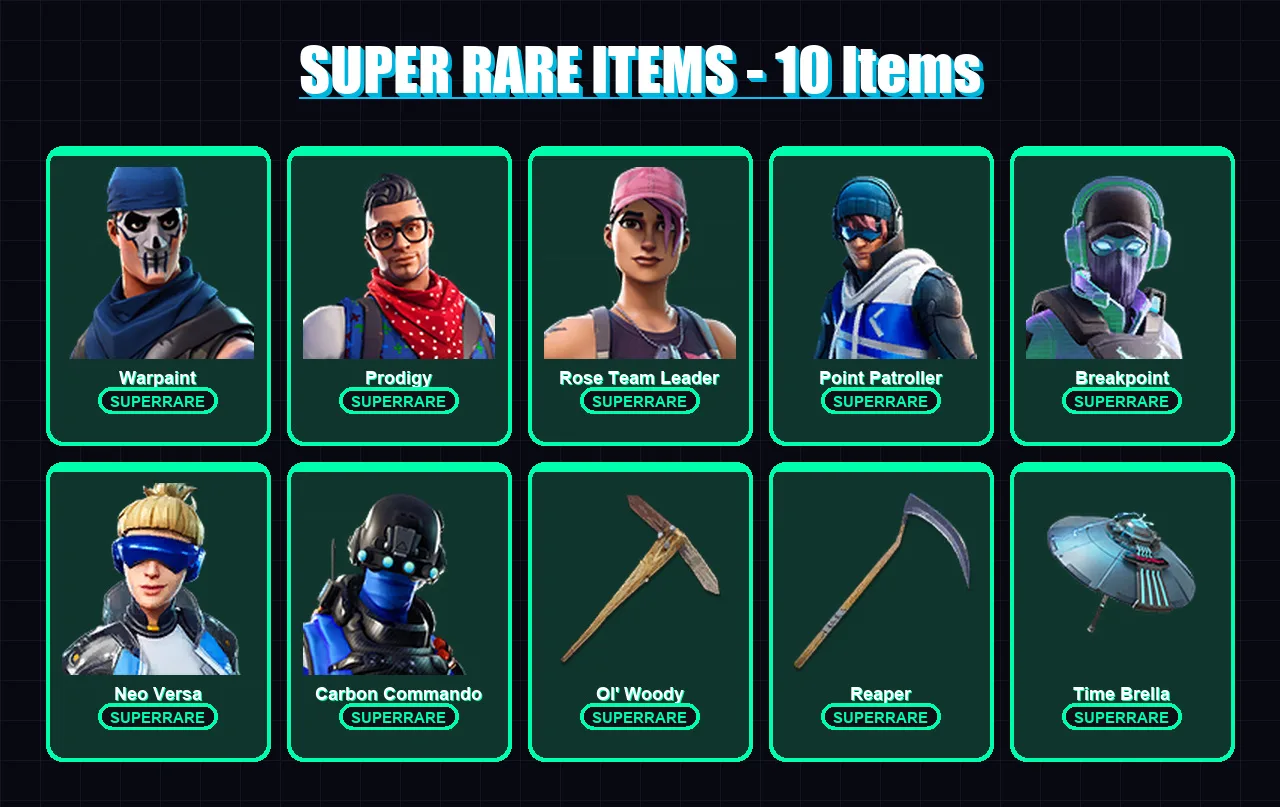 [PS4/PS5/XBOX/PC] | Warpaint | Prodigy | Rose Team Leader | Point Patroller | Breakpoint | 113 skin | 113 pickaxe | 108 emote | 99 glider | Lv1634