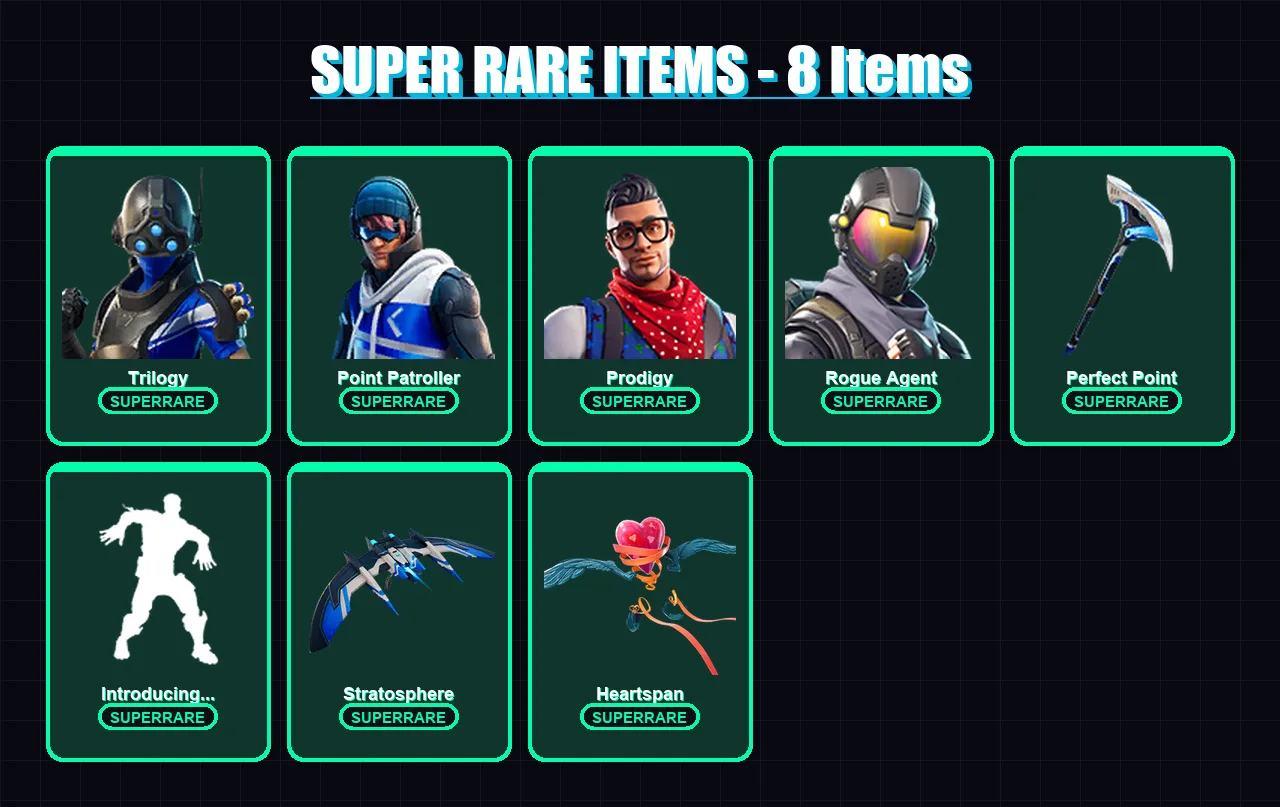 [PC/XBOX] | Trilogy | Point Patroller | Prodigy | Rogue Agent | Deadpool | 23 skin | 27 pickaxe | 35 emote | 40 glider | Lv518