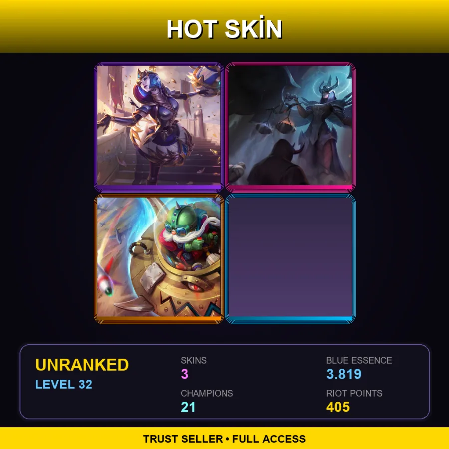NA | Lv32 | Unranked | 3 Skin | 21 Champ — LoL account