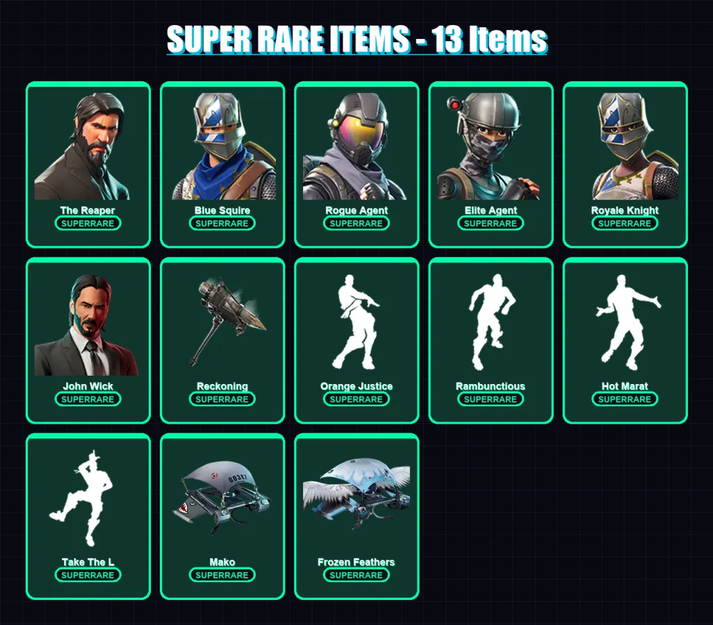 [PC/PSN] | The Reaper | Blue Squire | Rogue Agent | Elite Agent | Royale Knight | 69 skin | 45 pickaxe | 117 emote | 44 glider | Lv434