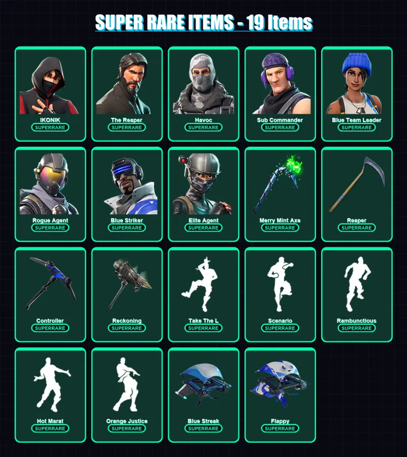 [PC/XBOX/PSN] | IKONIK | The Reaper | Havoc | Sub Commander | Blue Team Leader | 105 skin | 90 pickaxe | 129 emote | 83 glider | Lv1476