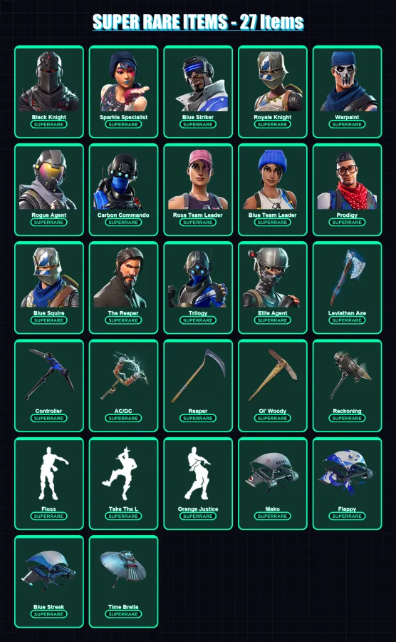 [PC/XBOX] | Black Knight | Sparkle Specialist | Blue Striker | Royale Knight | Warpaint | 112 skin | 144 pickaxe | 135 emote | 132 glider | Lv1775