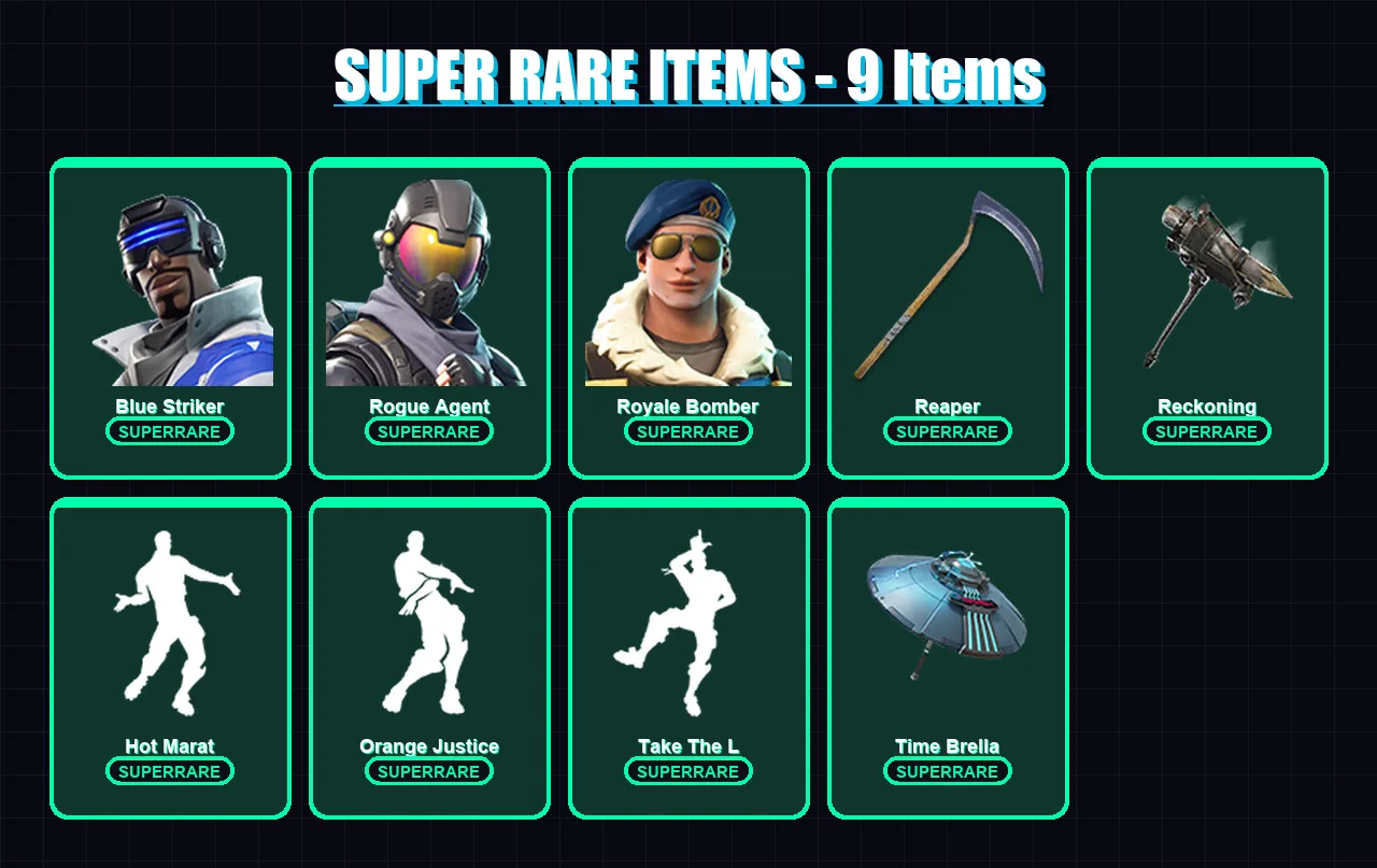 [PS4/PS5/XBOX/PC] | Blue Striker | Rogue Agent | Royale Bomber | Valor | Calamity | 61 skin | 37 pickaxe | 56 emote | 43 glider | Lv588 — Fortnite account