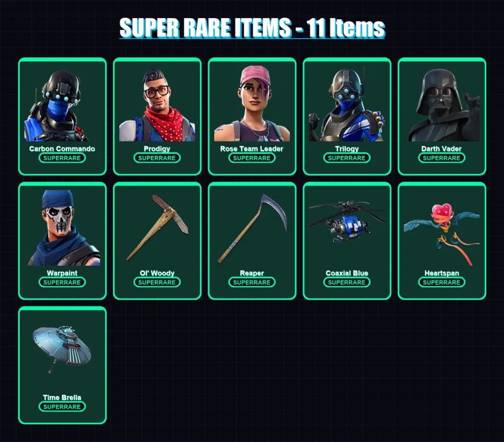 [PC/XBOX/PSN] | Carbon Commando | Prodigy | Rose Team Leader | Trilogy | Darth Vader | 193 skin | 263 pickaxe | 190 emote | 211 glider | Lv3710
