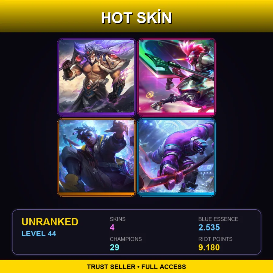 EUW | Lv44 | Unranked | 4 Skin | 29 Champ — LoL account