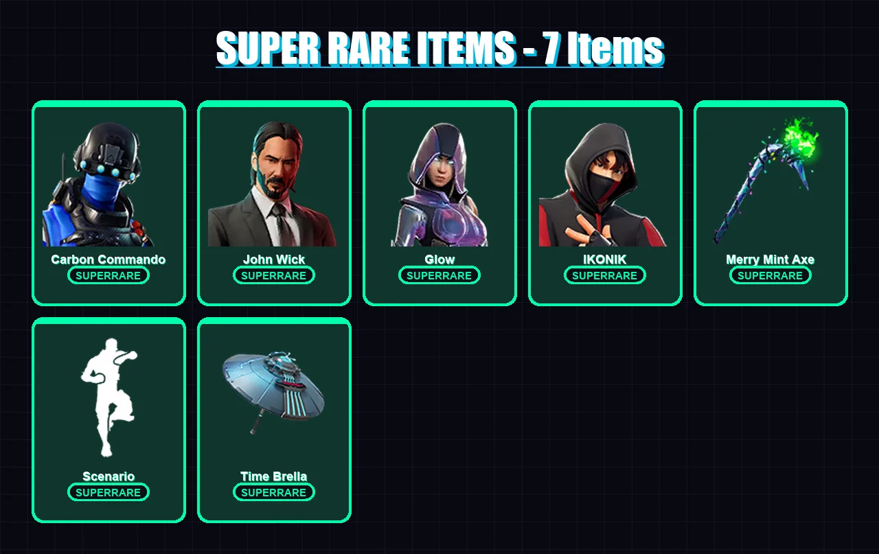 [PC/XBOX] | Carbon Commando | John Wick | Glow | IKONIK | Fade | 93 skin | 79 pickaxe | 98 emote | 73 glider | Lv1100