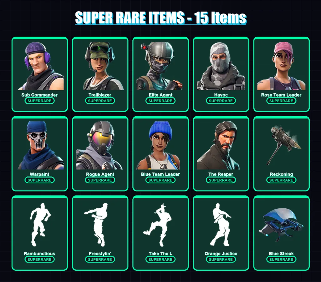 [PC/XBOX] | Sub Commander | Trailblazer | Elite Agent | Havoc | Rose Team Leader | 53 skin | 39 pickaxe | 53 emote | 40 glider | Lv379