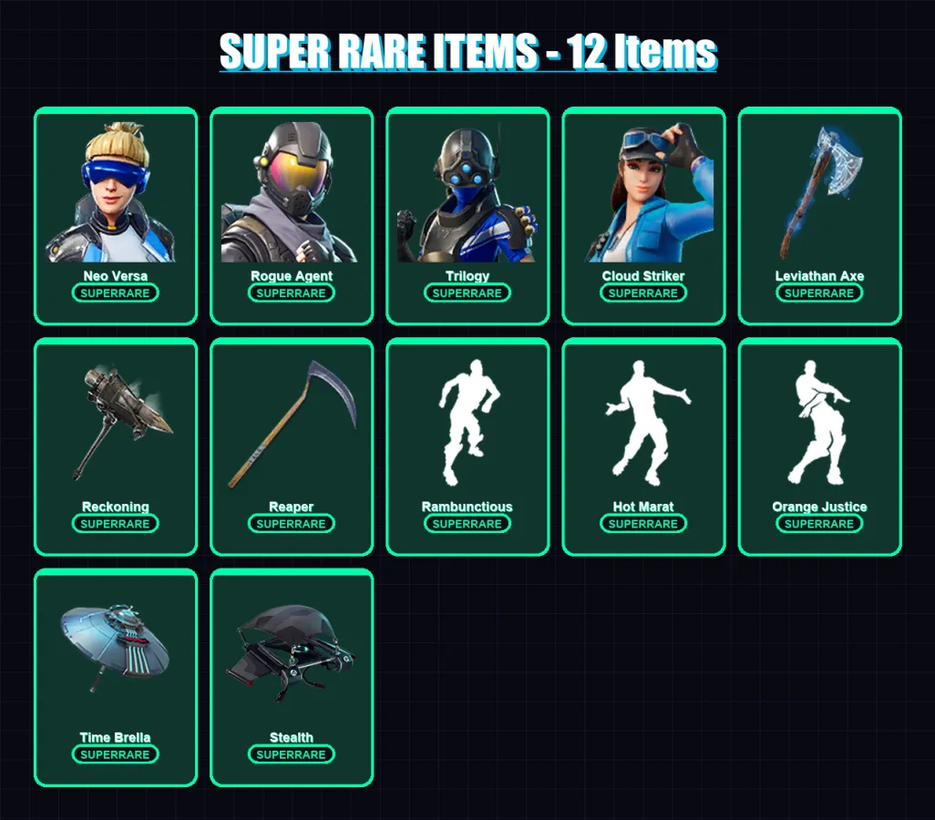 [PC/XBOX/PSN] | Neo Versa | Rogue Agent | Trilogy | Cloud Striker | Enforcer | 83 skin | 118 pickaxe | 111 emote | 95 glider | Lv1623 — Fortnite account