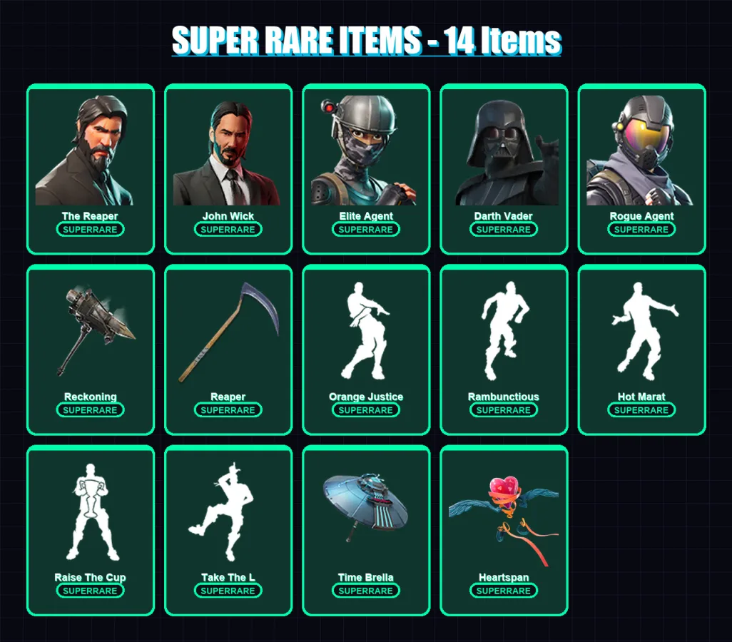 [PC/XBOX/PSN] | The Reaper | John Wick | Elite Agent | Darth Vader | Rogue Agent | 262 skin | 238 pickaxe | 214 emote | 188 glider | Lv3659 — Fortnite account