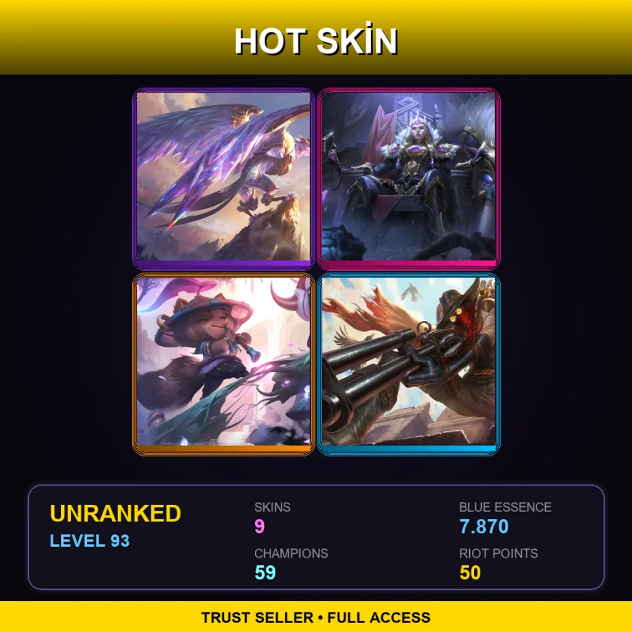NA | Victorious Anivia | Victorious Sejuani | Spirit Blossom Teemo | High Noon Jhin | 9 Skin | 59 Champ | Lv93