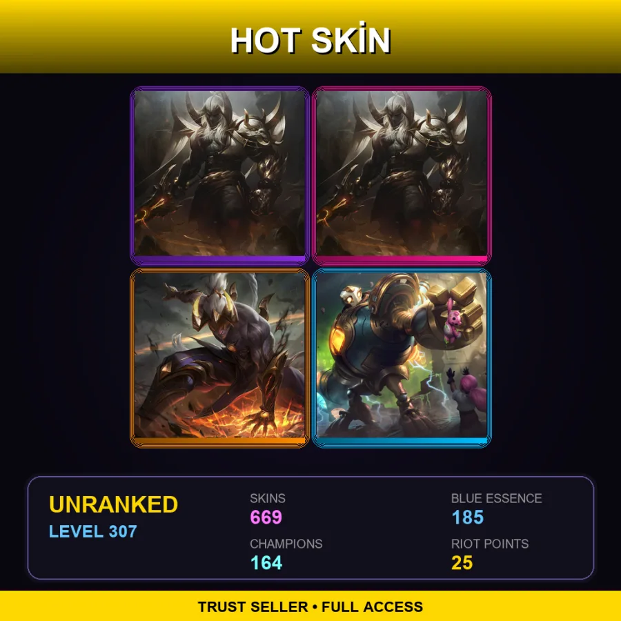OCE | Lv307 | Unranked | 669 Skin | 164 Champ