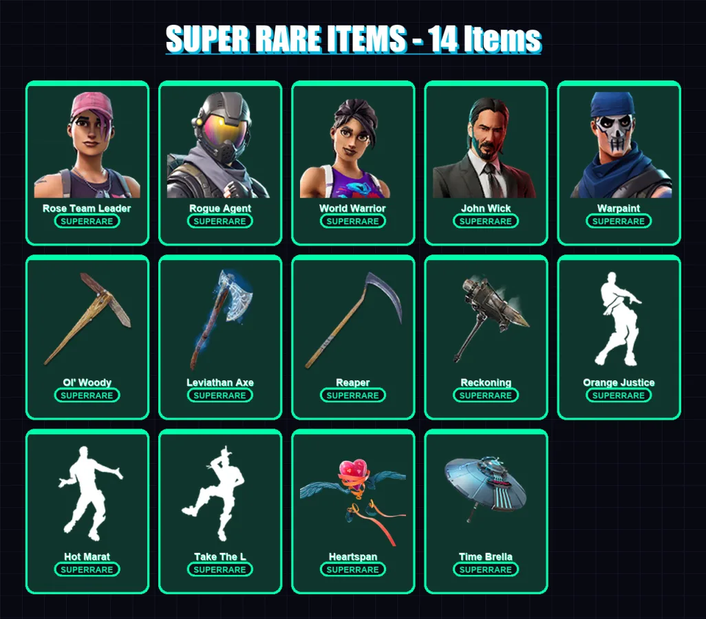 [PC/XBOX/PSN] | Rose Team Leader | Rogue Agent | World Warrior | John Wick | Warpaint | 305 skin | 296 pickaxe | 240 emote | 227 glider | Lv3091