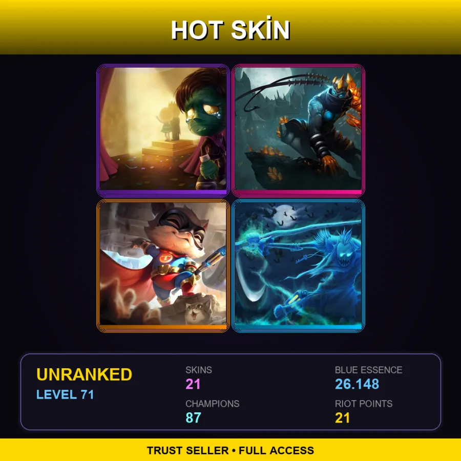 EUW | Lv71 | Unranked | 21 Skin | 87 Champ