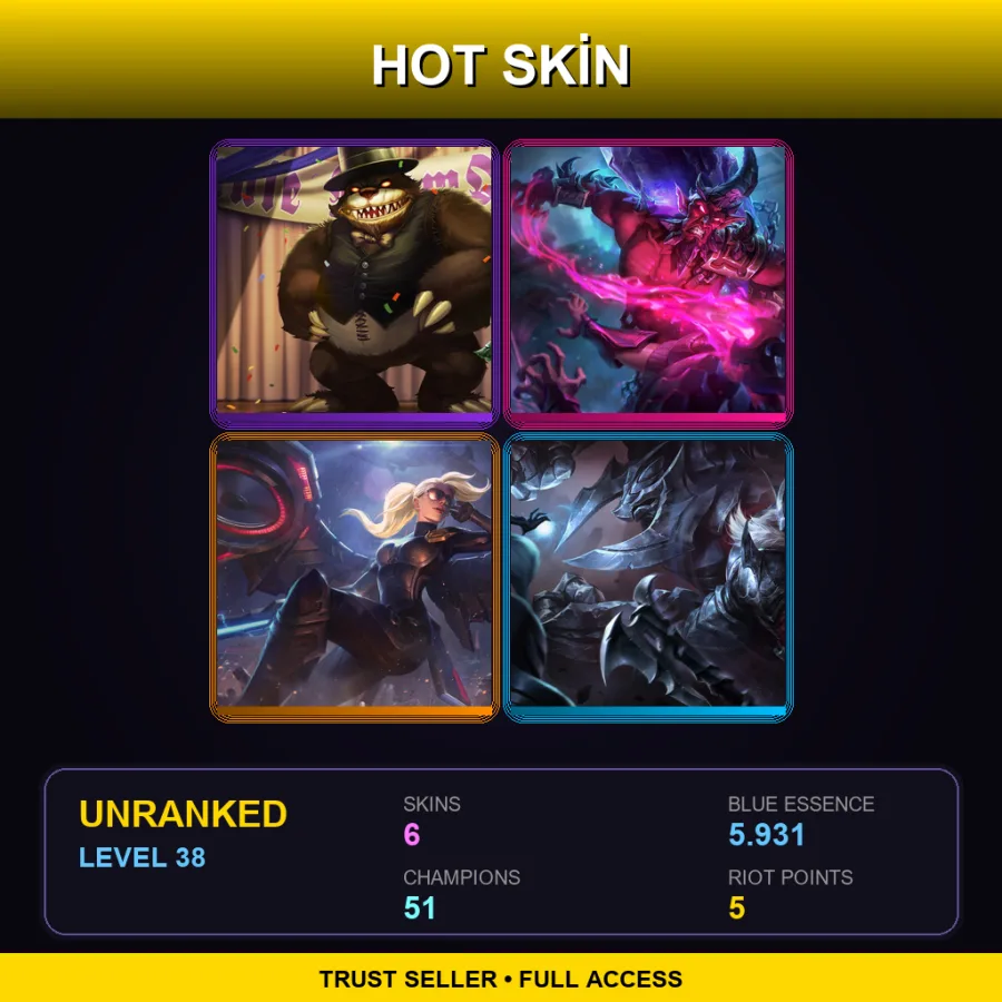 EUW | Prom Queen Annie | Dark Crystal Ryze | Riot Kayle | Marauder Olaf | 6 Skin | 51 Champ | Lv38