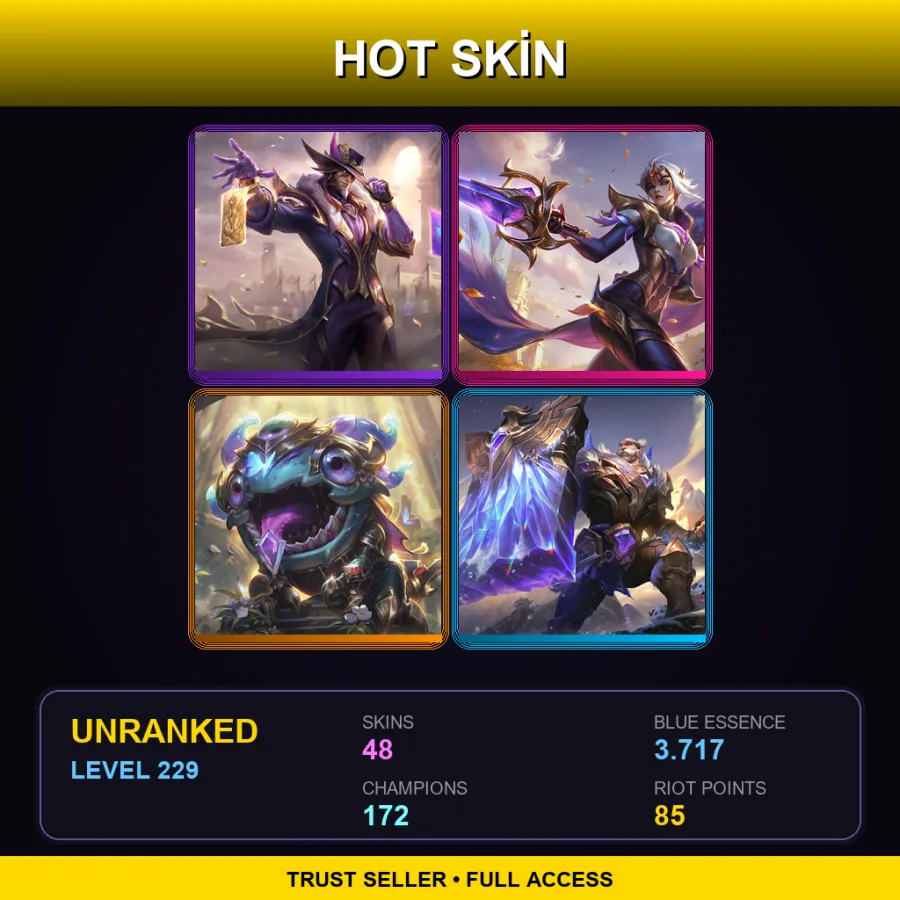 EUW | Lv229 | Unranked | 48 Skin | 172 Champ — LoL account
