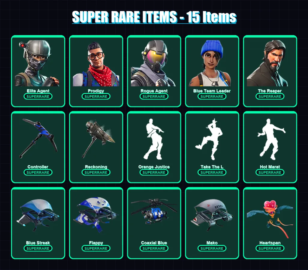 [PS4/PS5/XBOX/PC] | Elite Agent | Prodigy | Rogue Agent | Blue Team Leader | The Reaper | 45 skin | 30 pickaxe | 51 emote | 44 glider | Lv580