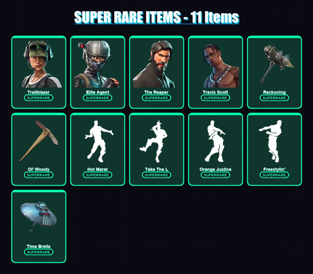 [PC] | Trailblazer | Elite Agent | The Reaper | Travis Scott | Midas | 111 skin | 161 pickaxe | 138 emote | 125 glider | Lv1969