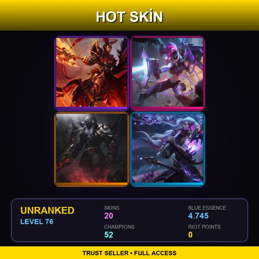 EUW | Lv76 | Unranked | 20 Skin | 52 Champ