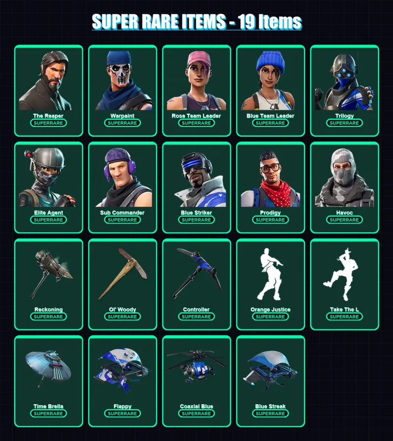 [PC/XBOX] | The Reaper | Warpaint | Rose Team Leader | Blue Team Leader | Trilogy | 62 skin | 49 pickaxe | 49 emote | 58 glider | Lv792 — Fortnite account