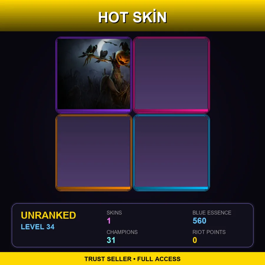 VN | Lv34 | Unranked | 1 Skin | 31 Champ — LoL account