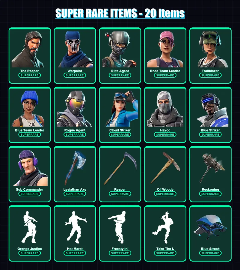 [PC/XBOX] | The Reaper | Warpaint | Elite Agent | Rose Team Leader | Trailblazer | 136 skin | 114 pickaxe | 116 emote | 116 glider | Lv1442