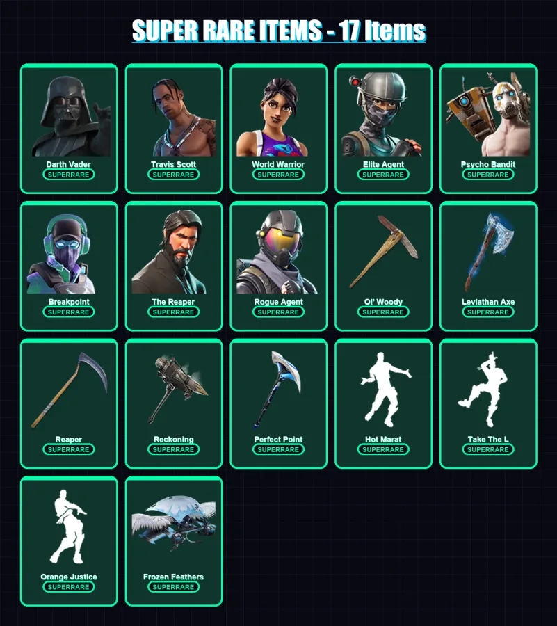 [PC] | Darth Vader | Travis Scott | World Warrior | Elite Agent | Psycho Bandit | 226 skin | 142 pickaxe | 184 emote | 118 glider | Lv1426