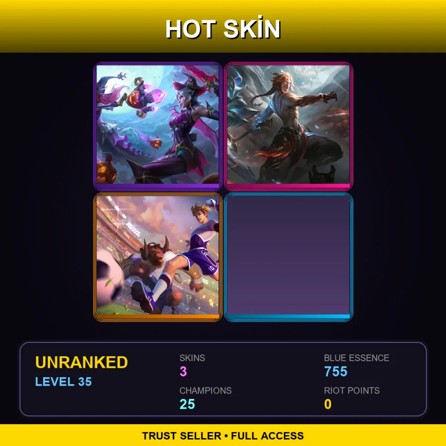 EUW | Lv35 | Unranked | 3 Skin | 25 Champ — LoL account