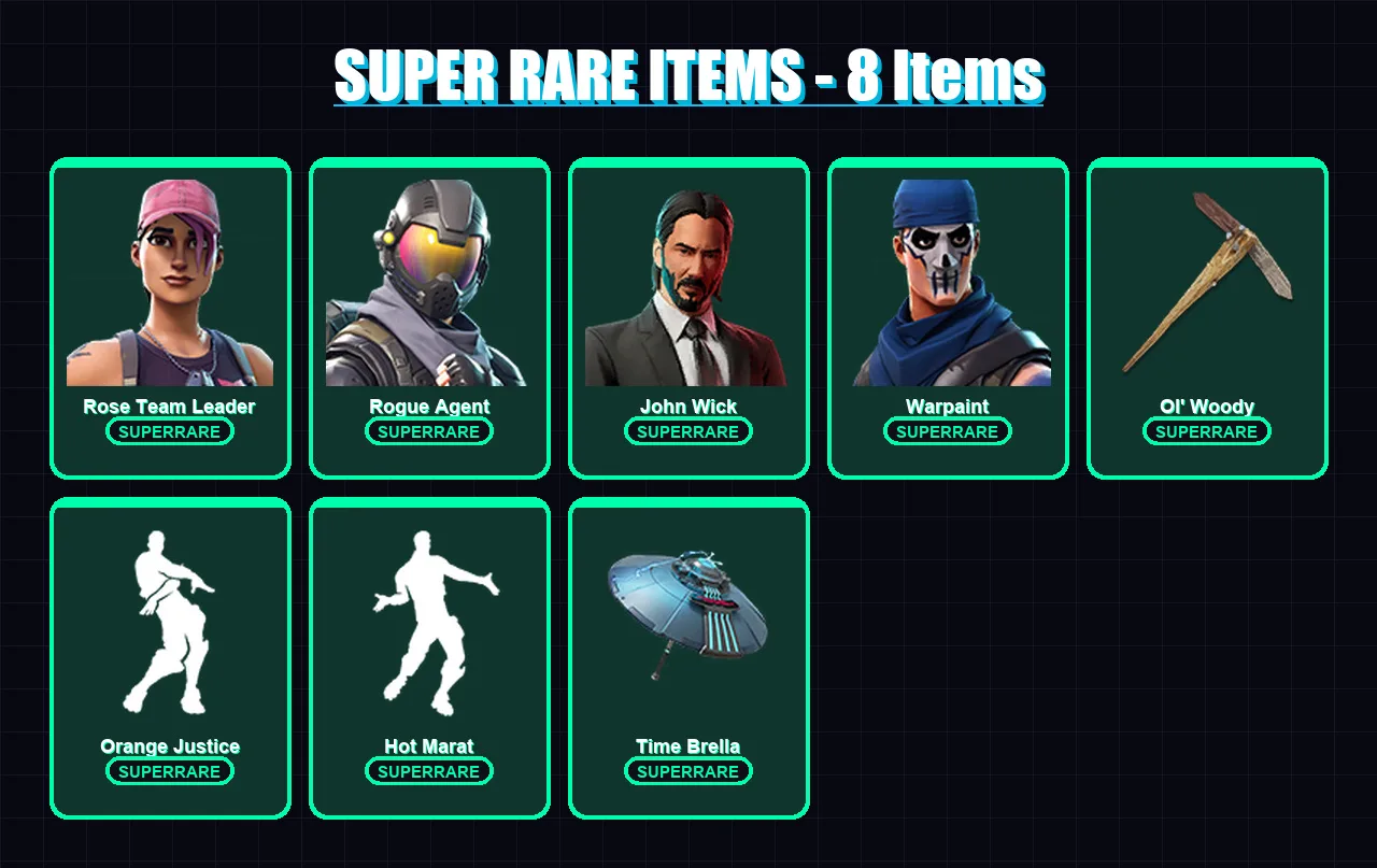 [PC] | Rose Team Leader | Rogue Agent | John Wick | Warpaint | Blackheart | 126 skin | 108 pickaxe | 125 emote | 103 glider | Lv1493