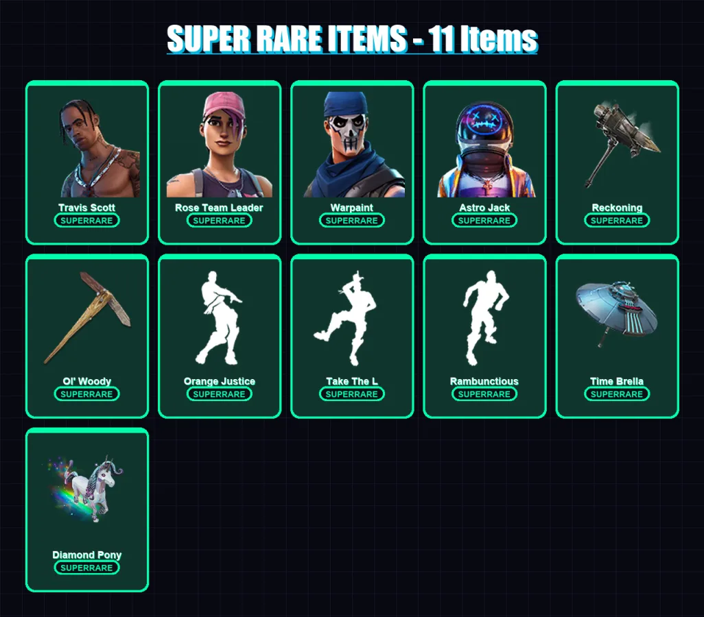 [PC/PSN] | Travis Scott | Rose Team Leader | Warpaint | Astro Jack | Hybrid | 111 skin | 102 pickaxe | 127 emote | 101 glider | Lv1188