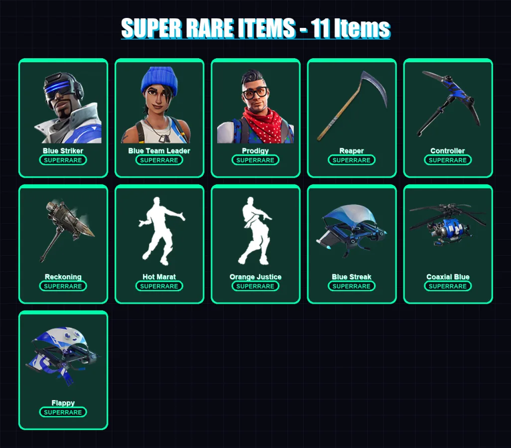 [PS4/PS5/XBOX/PC] | Blue Striker | Blue Team Leader | Prodigy | Hybrid | Carbide | 24 skin | 32 pickaxe | 40 emote | 37 glider | Lv556 — Fortnite account
