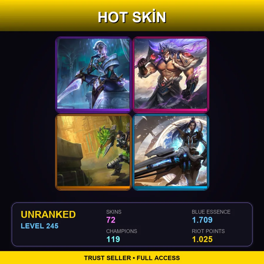 EUNE | Prestige Winterblessed Camille | Victorious Tryndamere | Hextech Singed | Pulsefire Caitlyn | 72 Skin | 119 Champ | Lv245