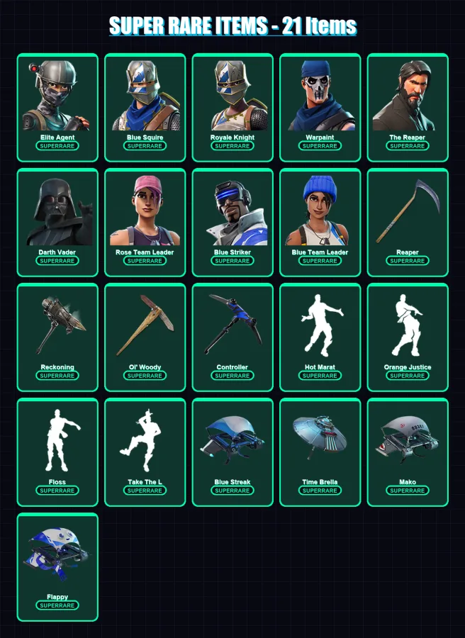 [PC/XBOX] | Elite Agent | Blue Squire | Royale Knight | Warpaint | The Reaper | 80 skin | 81 pickaxe | 86 emote | 82 glider | Lv1271