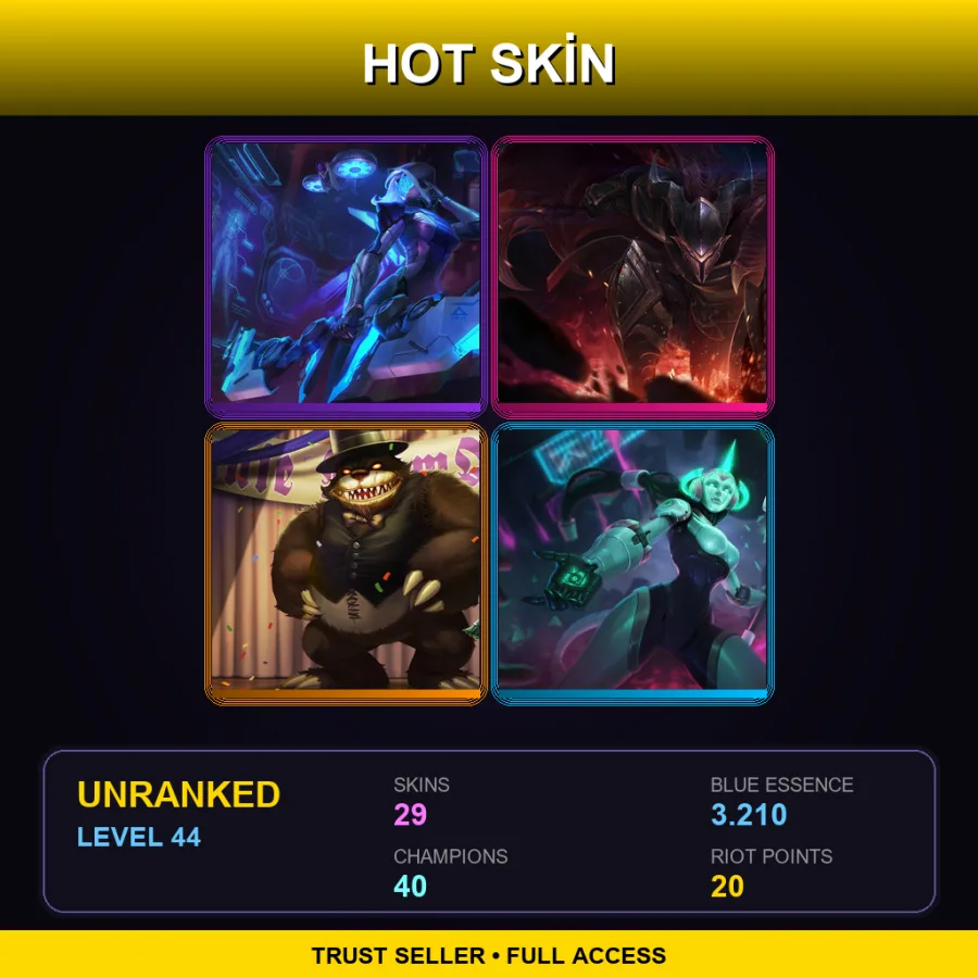 EUW | Lv44 | Unranked | 29 Skin | 40 Champ — LoL account