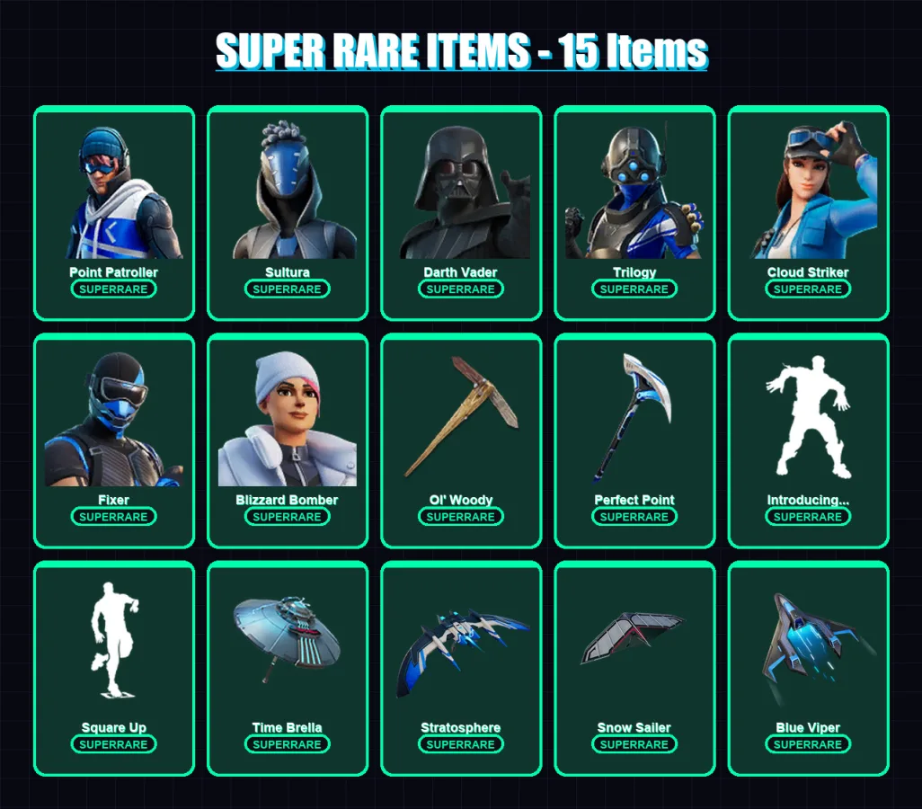 [PS4/PS5/XBOX/PC] | Point Patroller | Sultura | Darth Vader | Trilogy | Cloud Striker | 225 skin | 251 pickaxe | 237 emote | 196 glider | Lv2317 — Fortnite account
