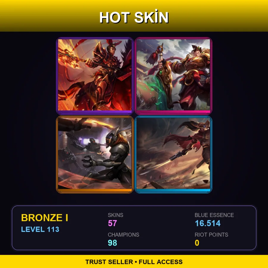 SG | Lv113 | Bronze I | 57 Skin | 98 Champ — LoL account