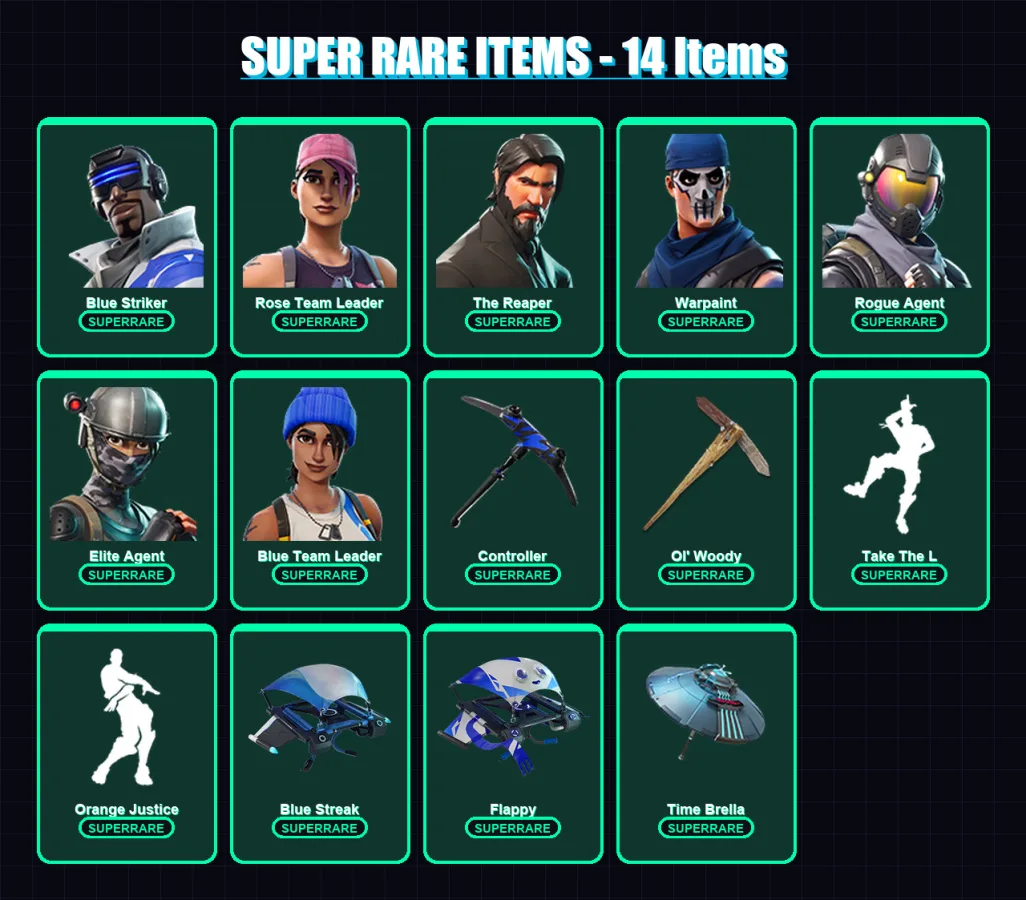 [PS4/PS5/XBOX/PC] | Blue Striker | Rose Team Leader | The Reaper | Warpaint | Rogue Agent | 43 skin | 38 pickaxe | 52 emote | 48 glider | Lv760