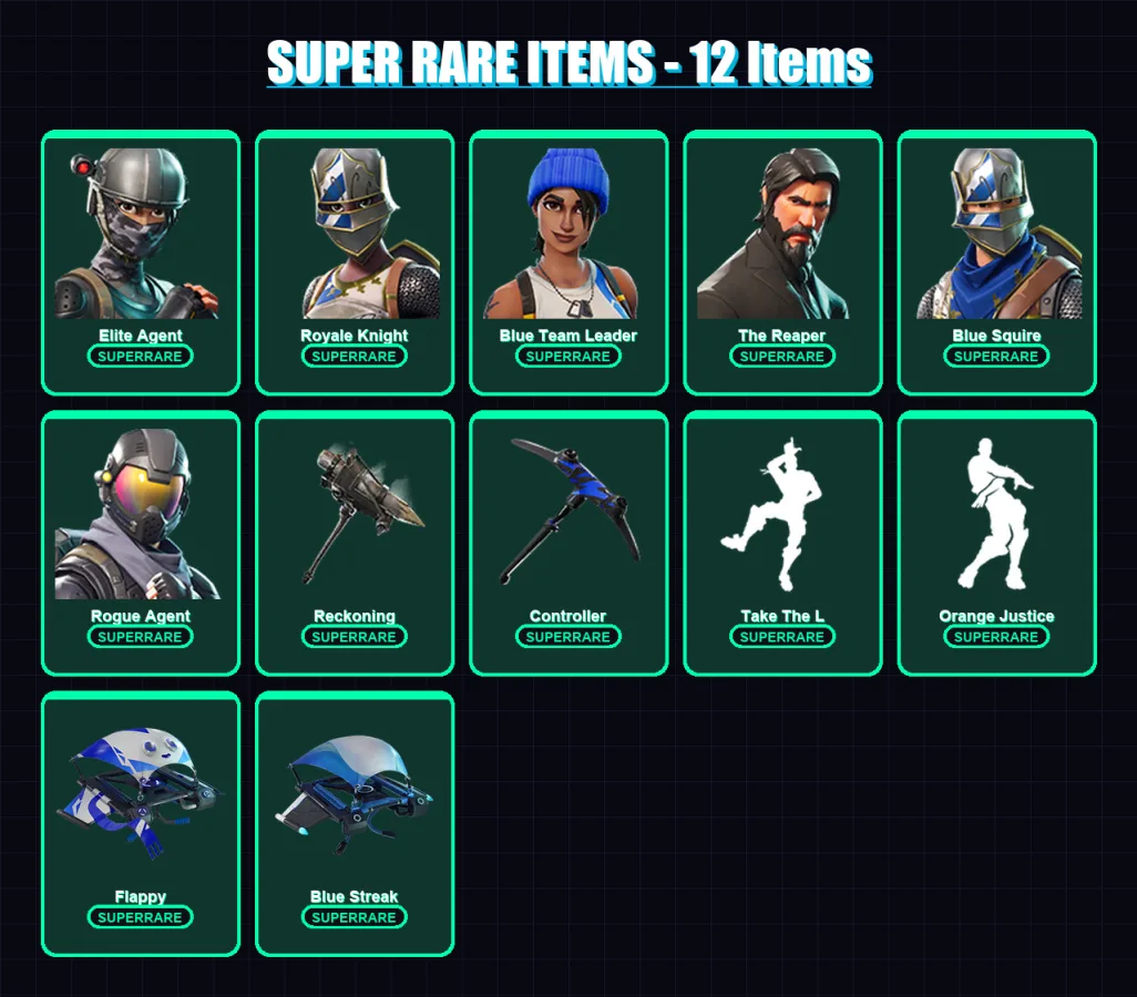 [PS4/PS5/XBOX/PC] | Elite Agent | Royale Knight | Blue Team Leader | The Reaper | Blue Squire | 32 skin | 20 pickaxe | 28 emote | 23 glider | Lv339