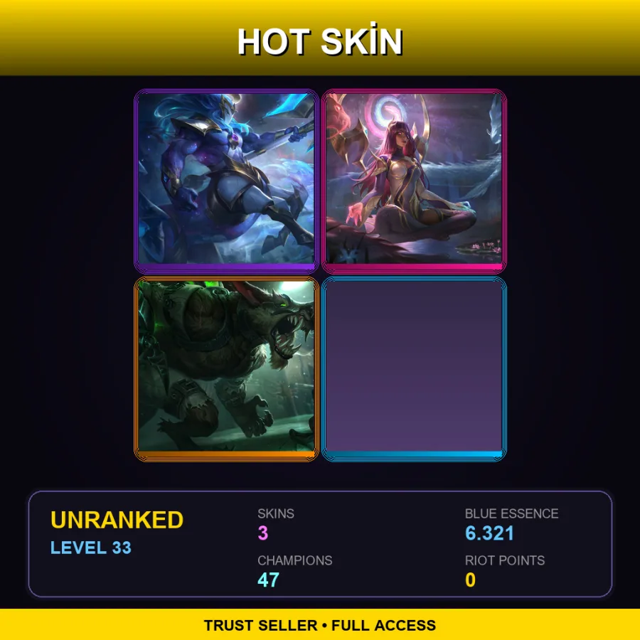 EUW | Lv33 | Unranked | 3 Skin | 47 Champ — LoL account